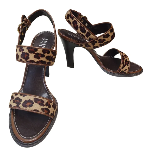 Preloved Franco Sarto Leopard Print Heeled Sandals Size 9 - Picture 1 of 8